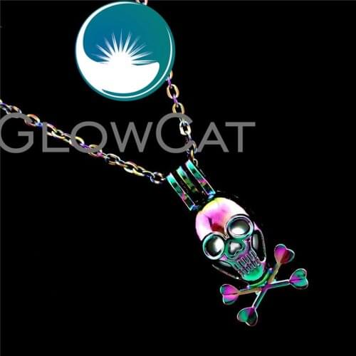 GLOWCAT R-C214 Gothic Skull Head Dangerous Sign Beads Cage Pendant Perfume Diffuser Pearl Cage Locket Necklace