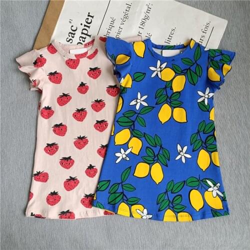 Lashojas 2021 new Lemons blue dress Strawberries pink dress for girls kids summer