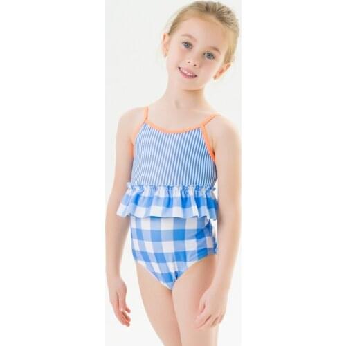 Summer Girls Baby Swimsuit One Piece Swimwear Girls Plaid Bathing Suit Child Beachwear Toddler Ruffle Quick Dry Triangle Bikini