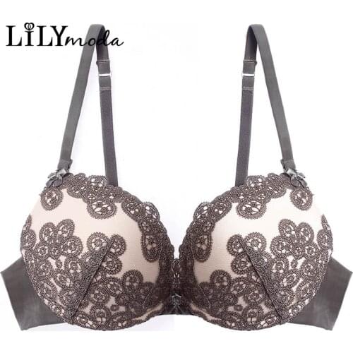 2018 Summer Underwear Sexy Bra For Women Floral Embroidery Bra Push Up 3/4 Cup Underwire Brassiere Comfortable Female Lingerie