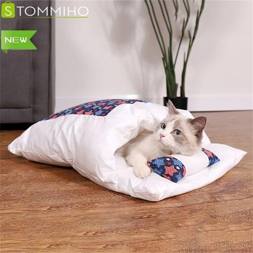 STOMMIHO Cat Bed Cat House Soft Cushion Cats Nest Sleeping Bag With Pillow Deep Sleep Removable Pet Mat Supplies Pet Accessories