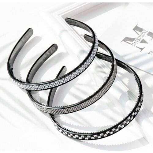 Fashion Colorful Rhinestone Hairband For Women Hair Accessories Korean Simple Black Plastic Comb Bow Headbands Girl Headdress