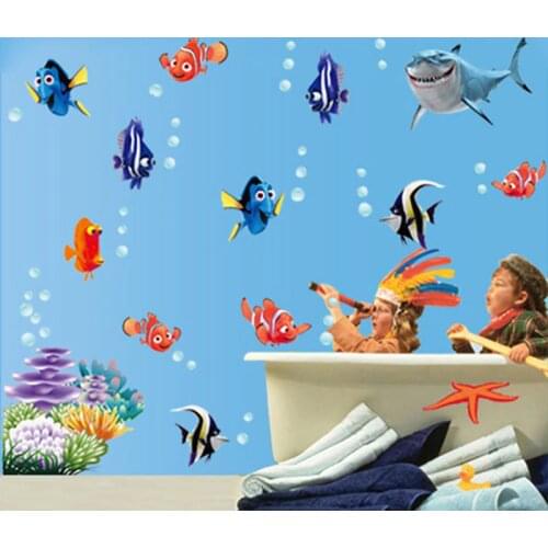 Seabed Fish Bubble NEMO Wall Sticker Cartoon Wall Sticker For Kids Rooms Bathroom Home Decor Nursery quarto Decals Poster