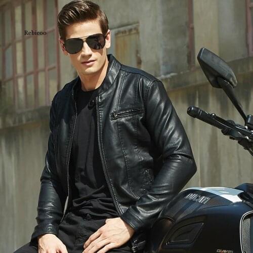 Spring and Autumn Thin Mens Collar Europe and The United States Solid Color Pu Leather Jacket Youth Motorcycle Leather Jacket