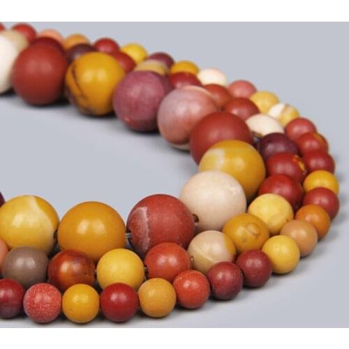 Natural Round Matte Yellow Red Mookaite Egg Yolk Mineral Jaspers Stone Loose Beads For Jewelry Making 4 6 8 10 12MM Accessories