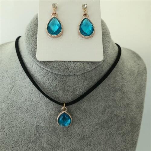 2019 New Black Velvet Leather Jewelry Sets Bijoux Vintage waterdrop crystal Pendants Choker Necklace/Drop Earrings for Women