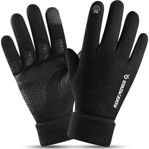 New 2019 Suede Cycling gloves mens autumn and winter outdoor plus velvet windproof warm long lock warm wrist night reflection