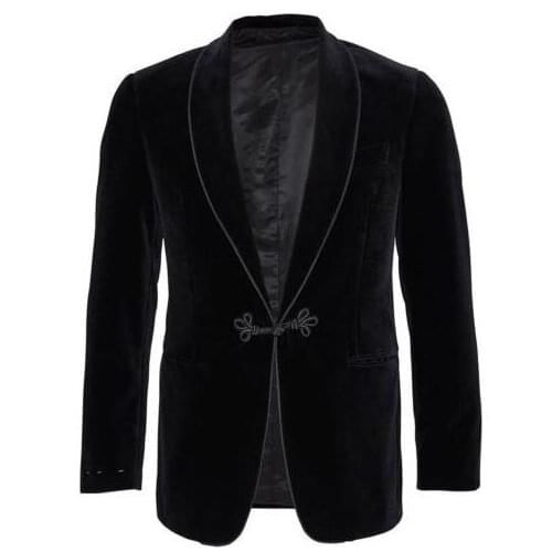 2020 Black Velvet Latest Smoking Jackets Shawl Lapel Formal Tuxedos Loose Vintage Retro Dinner Party Prom Suit Blazer(1 Jacket)