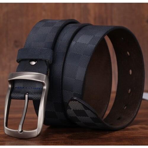 New Trend grid pin buckle male belt leather male belt cowhind fashion business fashion western trousers belt