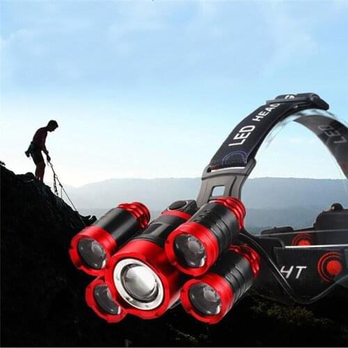 Rechargeable 5 LED Zoom Lens T6 Headlamp Head Lamp lighting Light Lantern Headlight for Outdoor Sport Camping Hiking Fishing