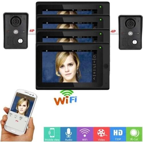 MOUNTAINONE Wired/Wireless WIFI 7" Video Door Phone for 2 Doors,Home Intercom System w/t IR-CUT Taking photo/video function 2V4