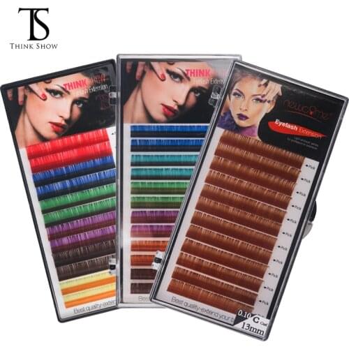 THINKSHOW All Size 0.07/0.10 Thickness Silk Volume Color Eyelash Natural and Soft Eyelash Extension Individual Eyelash