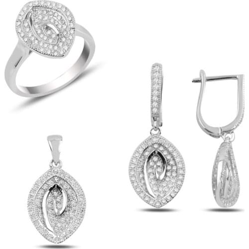 Silverlina Silver Zircon Stone Dangle Set