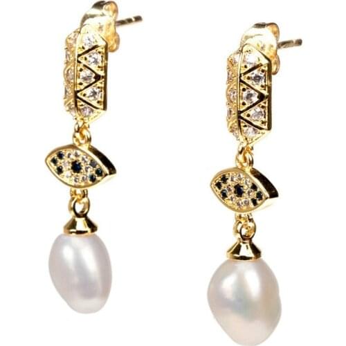 SINZRY fancy jewelry cubic zircon eye shape natural pearl fashion women vintage drop earrings