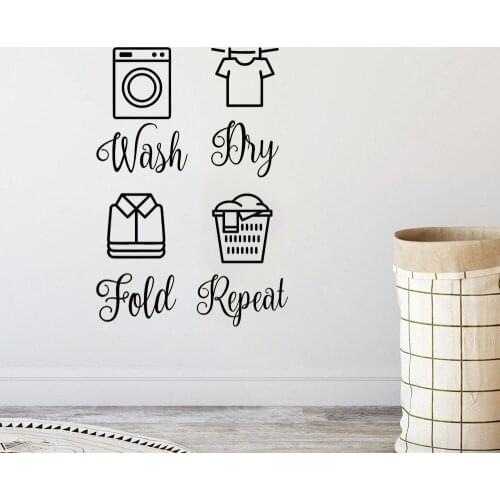 Wash Dry Fold Repeat Wall Sticker Home Decor Laundry Room Decoration Removable Art Wall Decals Vinyl Mural Poster