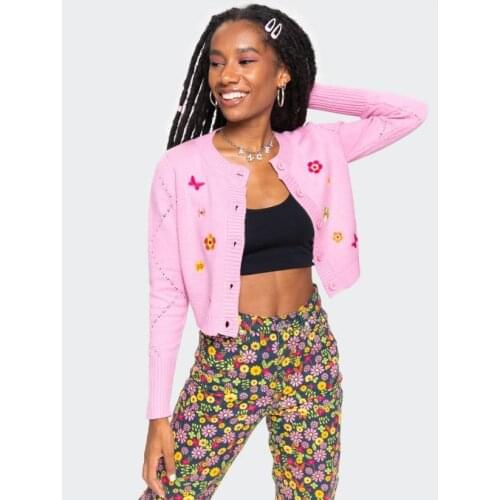 Fashion Women knitting Sweet Sweaters Cute Warm Flower Sweater Ladies 2020 Autumn Winter Cardigan Long Sleeve Short Top Clothing