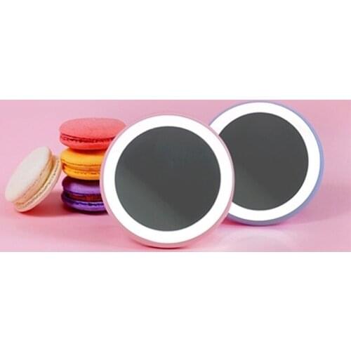 Led Make-up Mirror Mini Pocket Round Mirror Lighting Small Mirror Portable Makeup Vanity Mirror Fill Mirror with CR2032 Battery