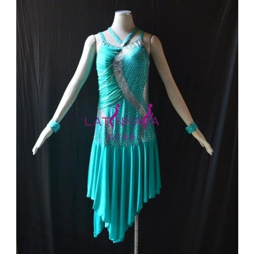 KAKA-L200528 Custom Made Aqua Blue Women Dance Wear,Latin Dress,Salsa Dress Tango Samba Rumba Chacha Dress,Girls Latin dress
