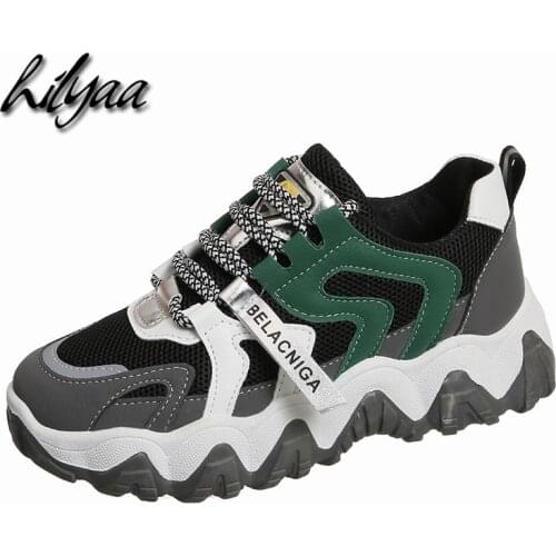 Spring Autumn Woman Sneakers Fashion Hot Female Platform Shoes PU Mesh Thick Bottom Vulcanize Shoes Hiking Sneakers For Women