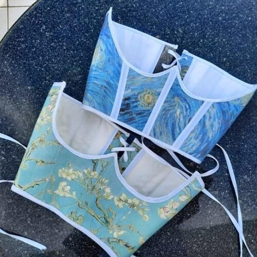 Elegant Print Sexy Corset Crop Top Womens Summer Sleeveless Slim Bustier Fishbone Band Tank Tops Fashion Design Party