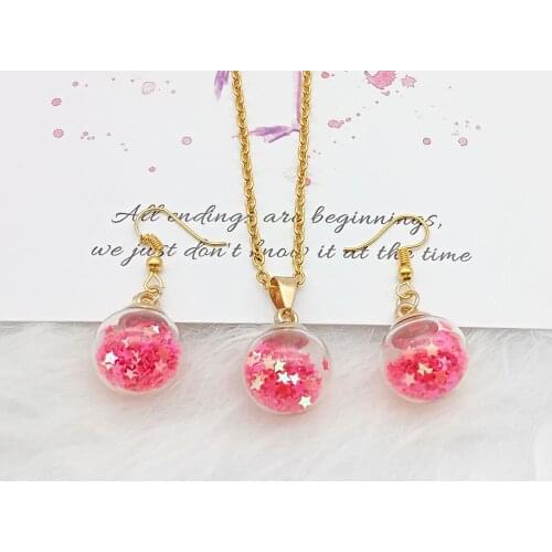 Star Five-pointed Star Sequins Wishing Glass Bottle Starry Sky Crystal Ball Handmade Earrings Earrings Pendant Necklace Set