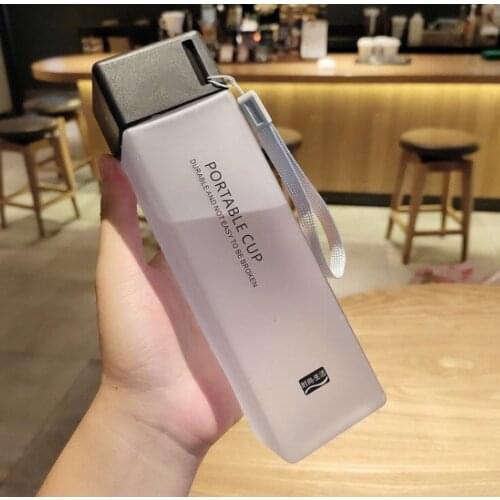 144pcs 480ml transparent square plastic frosted cup outdoor cold juice sports with portable milk rope water cup hot