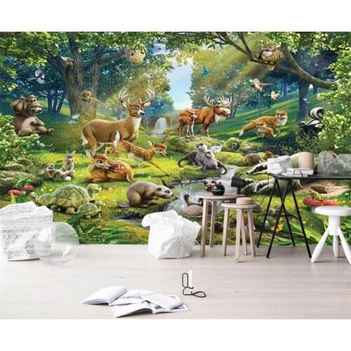 Custom 3D Wallpaper Animal World Elk Otter Rabbit Tortoise Childrens Room Mural Bedroom Living Room Sofa Background Wall