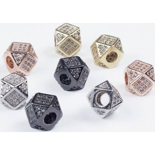 5Pcs/Lot Geometric Metal Brass Micro Pave CZ Beads 7mm Crystal Spacer Beads for DIY Handmade Bracelet Necklace Jewelry