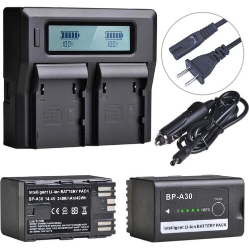 14.4V 3400mAH BP-A30 BPA30 Battery&Power Indicator + Quick Charger for Canon BP-A60 BP-A90 EOS C200 C200B C220B C300 MK II