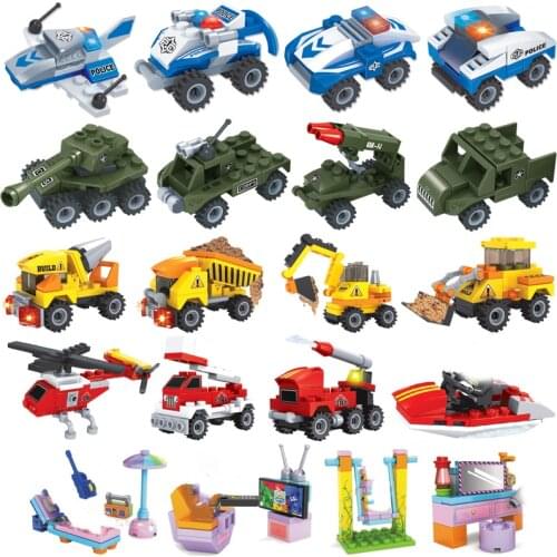 Car Plane Police Military Army Robot Fire Station SWAT Truck Train DIY Figure Toys For Children Building Blocks Birthday Gifts