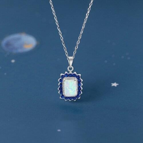 Ayowei New Style Top Sell Fashion Jewelry Pendant Necklace for Women Charming Blue Zircon White Fire Opal Silver Stamped OPS673A