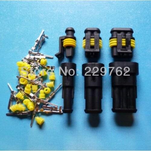 Free Shipping 60 sets 1/2/3 Pin/way HID Waterproof Electrical wire connector plug kits,3 in 1 male&female kits for car boat ect