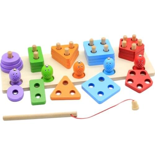 Wooden Shape Sorter Stacker Toddlers Toy Color Sorting Toy Baby Wooden Stacking & Sorting Toys for Toddlers Fishing Game