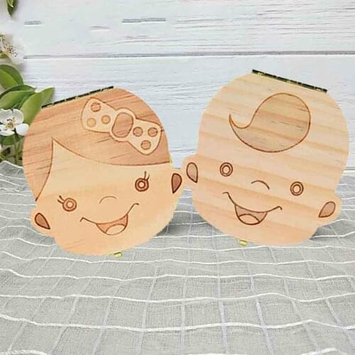 Turkey/ English/Dutch Baby Tooth Box Wooden Milk Teeth Organizer Storage Boys Girls Save Souvenir Case Gift Tooth Organizer