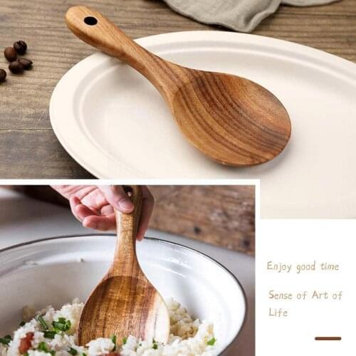 Wood Rice Spoon Rice Paddle Scoop Wooden Kitchen Spoon Big Serving Wooden Kitchen Spoon Ladle Tableware Tablespoon Utensils C4G2