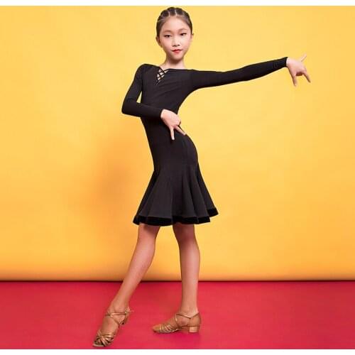 Long Sleeve Cutout Ballroom Children Ruffle Latin dance One-piece dress for little girl,Tango Costume performance wears G3282
