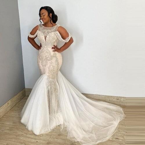Major Beading African Mermaid Wedding Dresses Long Crystals Appliques Plus Size Bridal Dress Luxury Aso Ebi vestidos de novia