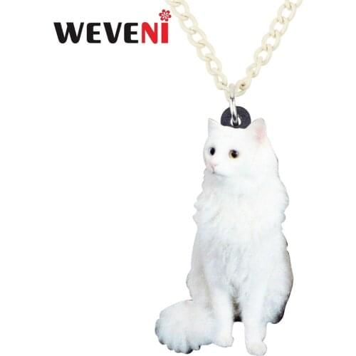 WEVENI Acrylic Elegant Snowy Kitten Cat Necklace Pendant Chain Choker Animal Jewelry For Women Girls Bijoux Gift Pet Wholesale