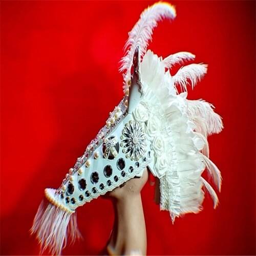EC80 Party cosplay horse headwear singer performance headdress dance stage costumes Rhinestone outfits dj rave feather show mask