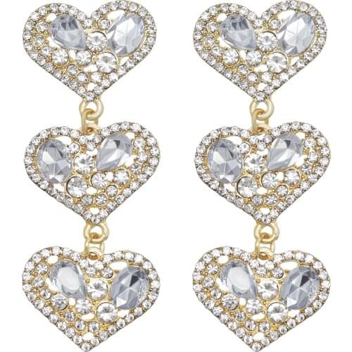 Korean Red Clear Colorful Love Heart Dangle Earrings Long Crystal Earring Jewelry Pendientes For Women Bridal Fashion Brincos