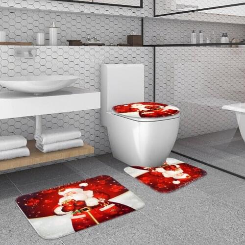 Bathroom Toilet Mat Santa Claus Toilet Cover Bathroom Set Non-slip Bathmat Christmas Decorations for Home 3Pcs/Set Home Supplies