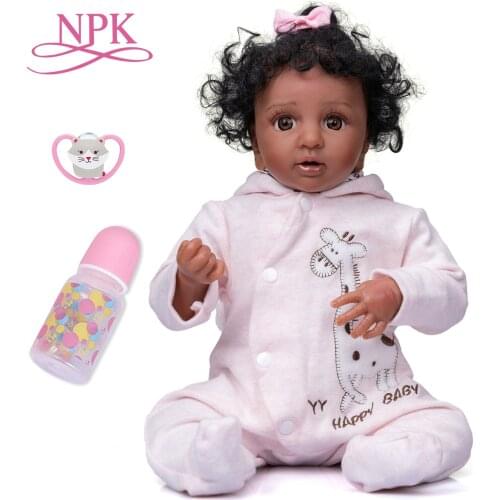NPK 43CM Layla Premie Size Reborn Baby Doll in Dark Brown Skin Black Curly Hair Liflike Premie Baby High quality Doll
