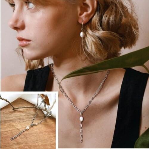 Lariat Pearl Y Necklace Long Chains Stainless Steel Drop Necklace for Women Wedding Gift