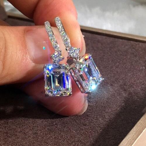 Trendy Female Crystal Square Drop Earrings Charm Silver Color Wedding Earrings Cute White Zircon Dangle Earrings For Women