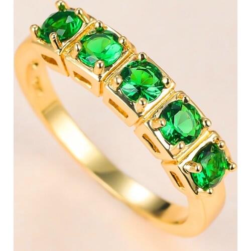 Trendy Female Green Crystal Stone Ring Charm Gold Color Wedding Big Rings For Women Simple Bride Round Zircon Engagement Ring