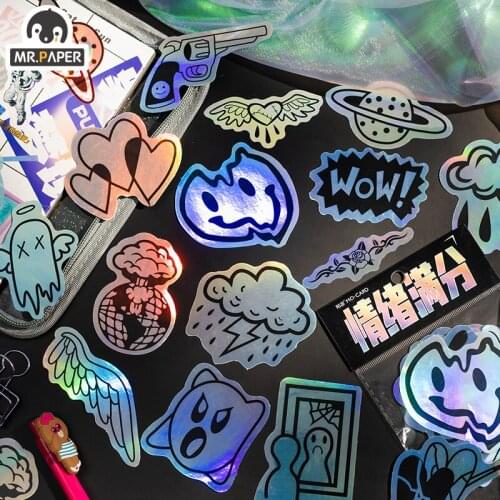 Mr.Paper 4 Designs Laser Waterproof Sticker Pack Mood Series Sticker Pack Creative Stationery Office Sticker