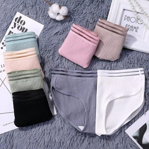 2020 New Womens Cotton Panties Female Striped Breathable Briefs Sexy Lace Edge Underwear Women Cotton Crotch Lingerie Intimates