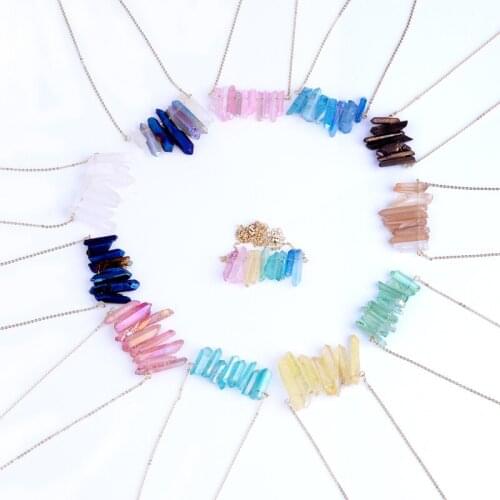 Druzy Ice Quartz stone Bar Choker Necklace New Fashion Multi color Natural stone Fashion Jewelry NKS010