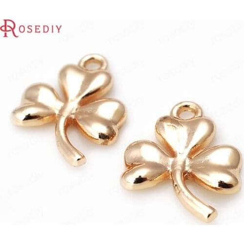 10PCS 13x17MM 24K Champagne Gold Color Plated Brass Lucky Flower Charms Pendants High Quality Diy Jewelry Accessories