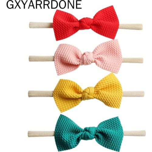 10pcs/lot Girls 3.5'' Waffle Hair Bow Nylon Headband For Kids 2019 Soft Bow Elastic Nylon Headbands Hair Band Hair Accessories